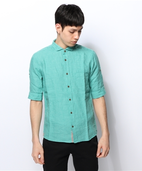 MEN'S MELROSE（メンズメルローズ）の「DELAVEリネン５分袖シャツ（シャツ/ブラウス・メンズ・ホワイト/グリーン/サックスブルー/ターコイズブルー/オレンジ・X-LARGE/MEDIUM/LARGE）」の9枚目の写真