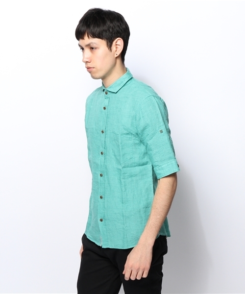 MEN'S MELROSE（メンズメルローズ）の「DELAVEリネン５分袖シャツ（シャツ/ブラウス・メンズ・ホワイト/グリーン/サックスブルー/ターコイズブルー/オレンジ・X-LARGE/MEDIUM/LARGE）」の8枚目の写真