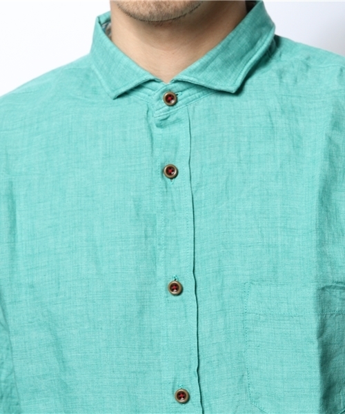 MEN'S MELROSE（メンズメルローズ）の「DELAVEリネン５分袖シャツ（シャツ/ブラウス・メンズ・ホワイト/グリーン/サックスブルー/ターコイズブルー/オレンジ・X-LARGE/MEDIUM/LARGE）」の6枚目の写真