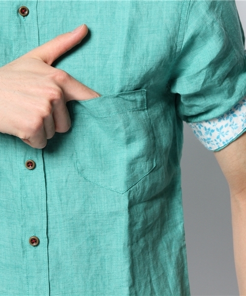 MEN'S MELROSE（メンズメルローズ）の「DELAVEリネン５分袖シャツ（シャツ/ブラウス・メンズ・ホワイト/グリーン/サックスブルー/ターコイズブルー/オレンジ・X-LARGE/MEDIUM/LARGE）」の16枚目の写真