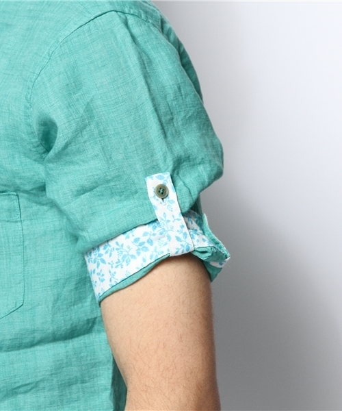 MEN'S MELROSE（メンズメルローズ）の「DELAVEリネン５分袖シャツ（シャツ/ブラウス・メンズ・ホワイト/グリーン/サックスブルー/ターコイズブルー/オレンジ・X-LARGE/MEDIUM/LARGE）」の15枚目の写真