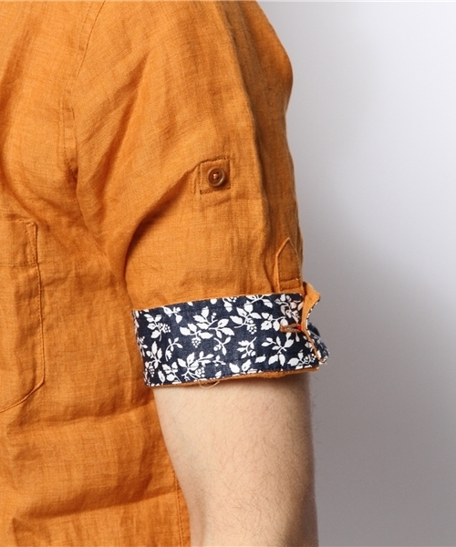 MEN'S MELROSE（メンズメルローズ）の「DELAVEリネン５分袖シャツ（シャツ/ブラウス・メンズ・ホワイト/グリーン/サックスブルー/ターコイズブルー/オレンジ・X-LARGE/MEDIUM/LARGE）」の13枚目の写真