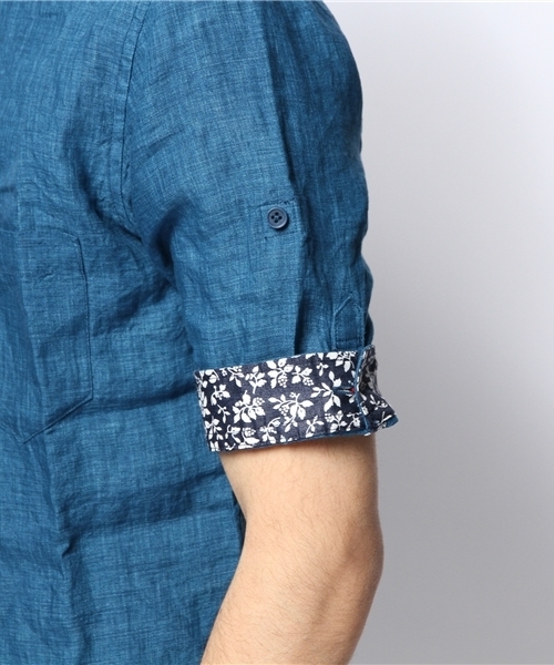 MEN'S MELROSE（メンズメルローズ）の「DELAVEリネン５分袖シャツ（シャツ/ブラウス・メンズ・ホワイト/グリーン/サックスブルー/ターコイズブルー/オレンジ・X-LARGE/MEDIUM/LARGE）」の12枚目の写真