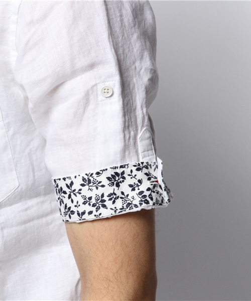 MEN'S MELROSE（メンズメルローズ）の「DELAVEリネン５分袖シャツ（シャツ/ブラウス・メンズ・ホワイト/グリーン/サックスブルー/ターコイズブルー/オレンジ・X-LARGE/MEDIUM/LARGE）」の11枚目の写真