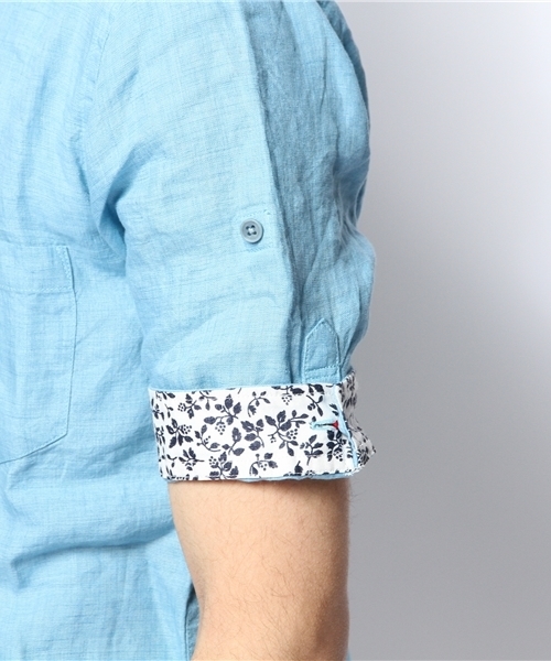 MEN'S MELROSE（メンズメルローズ）の「DELAVEリネン５分袖シャツ（シャツ/ブラウス・メンズ・ホワイト/グリーン/サックスブルー/ターコイズブルー/オレンジ・X-LARGE/MEDIUM/LARGE）」の10枚目の写真