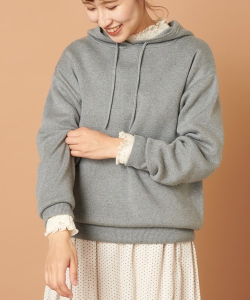 PUAL CE CIN(ピュアルセシン)の「パーカープルオーバー(Tシャツ/カットソー・レディース・アイボリー/グレー/チャコールグレー/ベージュ/ピンク・FREE)」の4枚目の写真