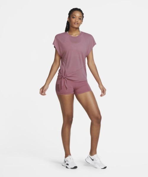 NIKE(ナイキ)の「ナイキ NIKE ウィメンズ ドライ TIE PP5 CB S/S トップ(Tシャツ/カットソー・レディース・スモークピンク/ブラック・M/L/S)」の7枚目の写真