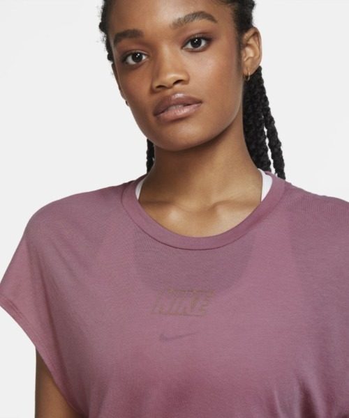 NIKE(ナイキ)の「ナイキ NIKE ウィメンズ ドライ TIE PP5 CB S/S トップ(Tシャツ/カットソー・レディース・スモークピンク/ブラック・M/L/S)」の10枚目の写真