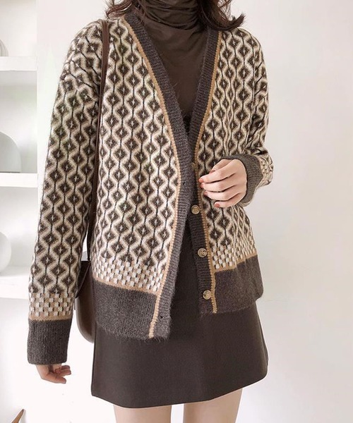 Girly Doll（ガーリードール）の「ドロップショルダー柄カーディガン（カーディガン/ボレロ・レディース・ブラウン/モカ/ブラック/ピンク/グレー・FREE）」の14枚目の写真