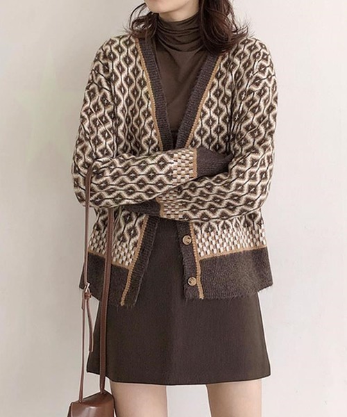 Girly Doll（ガーリードール）の「ドロップショルダー柄カーディガン（カーディガン/ボレロ・レディース・ブラウン/モカ/ブラック/ピンク/グレー・FREE）」の12枚目の写真