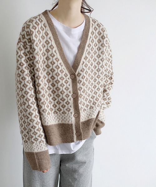 Girly Doll（ガーリードール）の「ドロップショルダー柄カーディガン（カーディガン/ボレロ・レディース・ブラウン/モカ/ブラック/ピンク/グレー・FREE）」の20枚目の写真