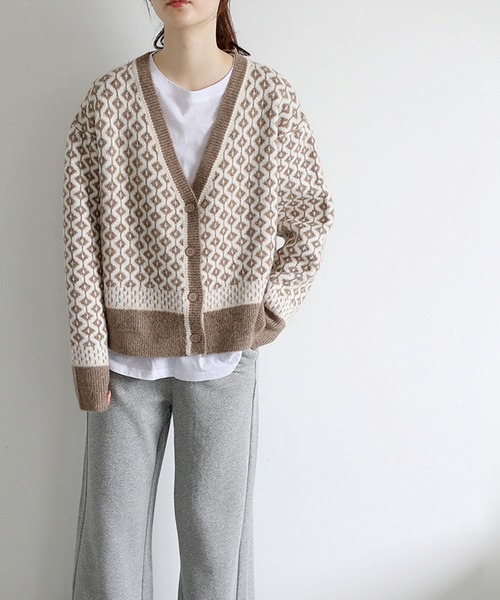 Girly Doll（ガーリードール）の「ドロップショルダー柄カーディガン（カーディガン/ボレロ・レディース・ブラウン/モカ/ブラック/ピンク/グレー・FREE）」の18枚目の写真