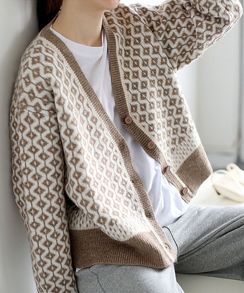 Girly Doll（ガーリードール）の「ドロップショルダー柄カーディガン（カーディガン/ボレロ・レディース・ブラウン/モカ/ブラック/ピンク/グレー・FREE）」の16枚目の写真