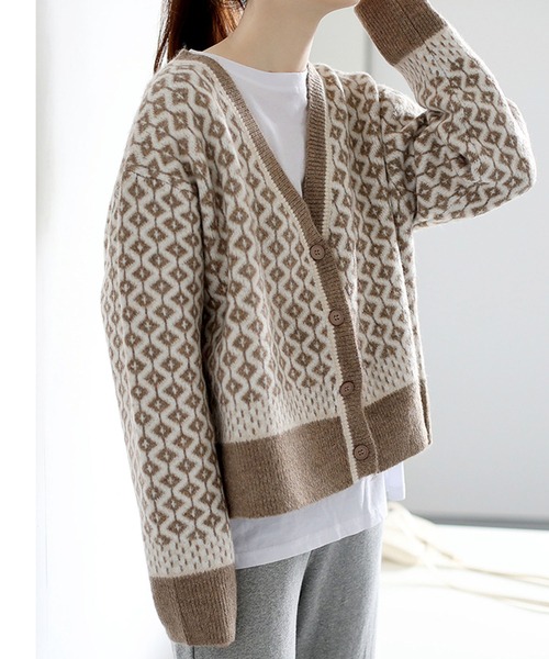 Girly Doll（ガーリードール）の「ドロップショルダー柄カーディガン（カーディガン/ボレロ・レディース・ブラウン/モカ/ブラック/ピンク/グレー・FREE）」の15枚目の写真