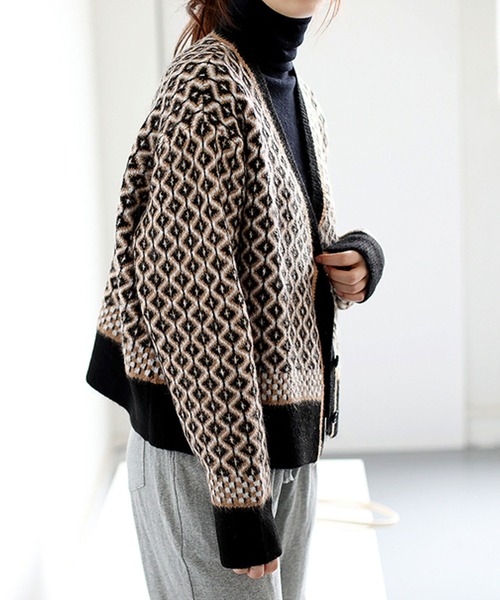 Girly Doll（ガーリードール）の「ドロップショルダー柄カーディガン（カーディガン/ボレロ・レディース・ブラウン/モカ/ブラック/ピンク/グレー・FREE）」の22枚目の写真