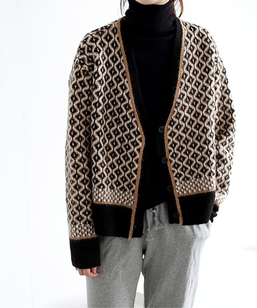 Girly Doll（ガーリードール）の「ドロップショルダー柄カーディガン（カーディガン/ボレロ・レディース・ブラウン/モカ/ブラック/ピンク/グレー・FREE）」の19枚目の写真