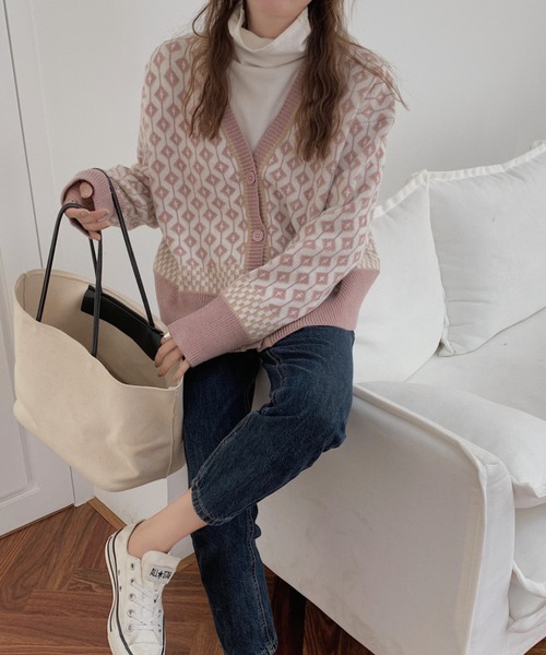 Girly Doll（ガーリードール）の「ドロップショルダー柄カーディガン（カーディガン/ボレロ・レディース・ブラウン/モカ/ブラック/ピンク/グレー・FREE）」の10枚目の写真