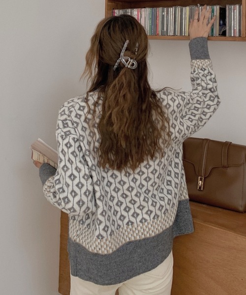 Girly Doll（ガーリードール）の「ドロップショルダー柄カーディガン（カーディガン/ボレロ・レディース・ブラウン/モカ/ブラック/ピンク/グレー・FREE）」の9枚目の写真