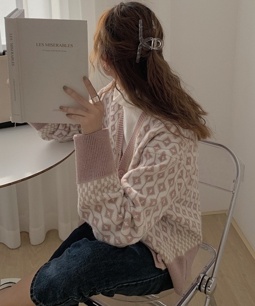 Girly Doll（ガーリードール）の「ドロップショルダー柄カーディガン（カーディガン/ボレロ・レディース・ブラウン/モカ/ブラック/ピンク/グレー・FREE）」の11枚目の写真