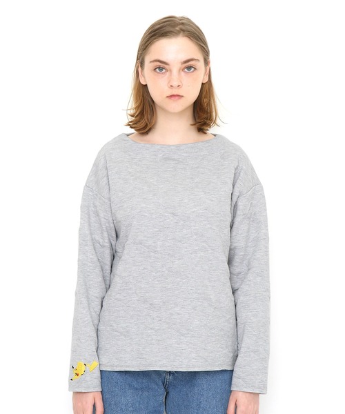 Design Tshirts Store Graniph デザイン ティーシャツ ストア グラニフ の カットジャカードトップ ピカチュウエンブロイダリー ポケモン グレー チュニック Wear