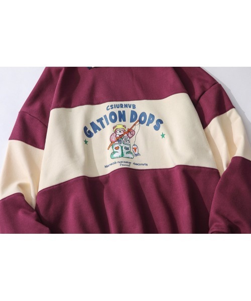 HOOK（フック）の「【HOOK】アメリカアンティーク風プリント 切替 長袖ポロシャツ（スウェット・メンズ・レッド/ネイビー・XL/M/L）」の6枚目の写真