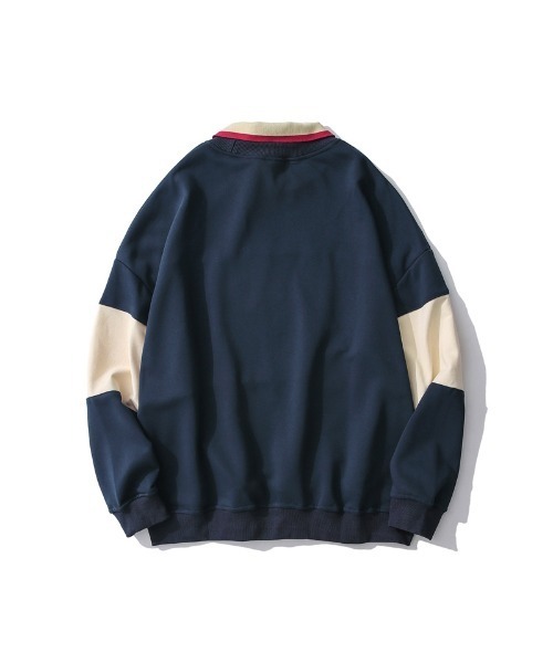 HOOK（フック）の「【HOOK】アメリカアンティーク風プリント 切替 長袖ポロシャツ（スウェット・メンズ・レッド/ネイビー・XL/M/L）」の12枚目の写真