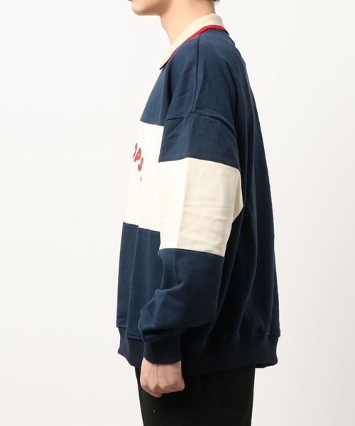 HOOK（フック）の「【HOOK】アメリカアンティーク風プリント 切替 長袖ポロシャツ（スウェット・メンズ・レッド/ネイビー・XL/M/L）」の20枚目の写真