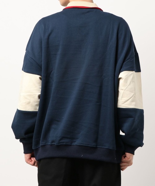 HOOK（フック）の「【HOOK】アメリカアンティーク風プリント 切替 長袖ポロシャツ（スウェット・メンズ・レッド/ネイビー・XL/M/L）」の19枚目の写真