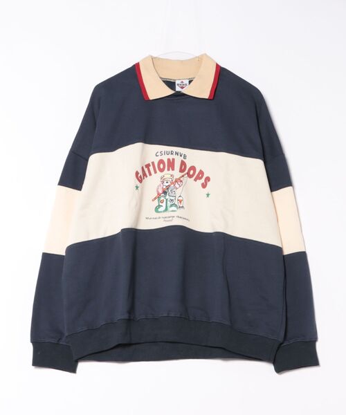 HOOK（フック）の「【HOOK】アメリカアンティーク風プリント 切替 長袖ポロシャツ（スウェット・メンズ・レッド/ネイビー・XL/M/L）」の15枚目の写真