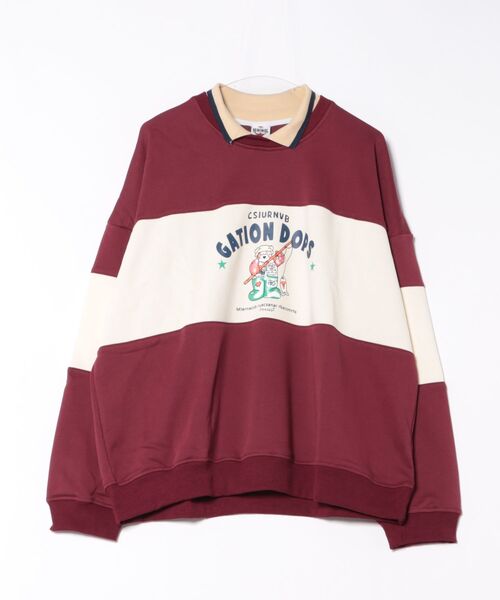 HOOK（フック）の「【HOOK】アメリカアンティーク風プリント 切替 長袖ポロシャツ（スウェット・メンズ・レッド/ネイビー・XL/M/L）」の14枚目の写真