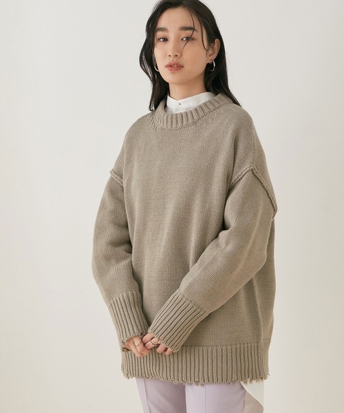 ADAM ET ROPE'（アダムエロペ）の「コットンフリンジBIGプルオーバー（ニット/セーター・レディース・ライトグレー/ホワイト/キナリ・FREE）」の3枚目の写真