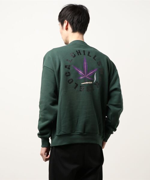 SPINNS（スピンズ）の「ゆったりシルエット リーフプリント裏毛スウェット（スウェット・メンズ・イエロー/ヘザーグレー/ブラック/ダークグリーン/ブルー・ONESIZE）」の7枚目の写真