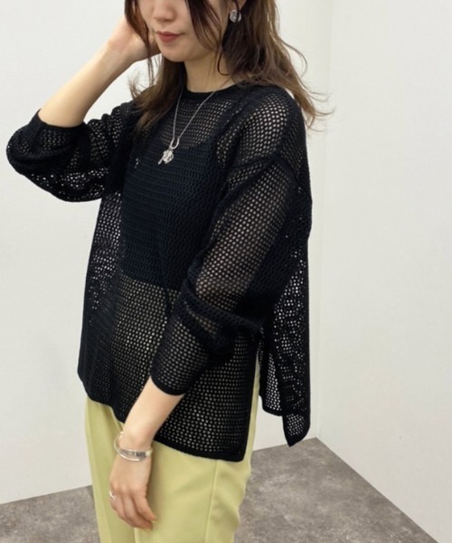 apres jour mignon(アプレジュールミニョン)の「メッシュ編みニット 【ZOZOTOWN限定アイテム】(ニット/セーター・レディース・アイボリー/ブラック/オレンジ・X-LARGE/フリー)」の3枚目の写真