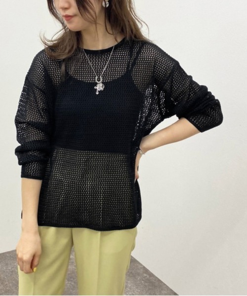 apres jour mignon(アプレジュールミニョン)の「メッシュ編みニット 【ZOZOTOWN限定アイテム】(ニット/セーター・レディース・アイボリー/ブラック/オレンジ・X-LARGE/フリー)」の12枚目の写真