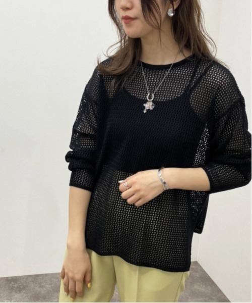 apres jour mignon(アプレジュールミニョン)の「メッシュ編みニット 【ZOZOTOWN限定アイテム】(ニット/セーター・レディース・アイボリー/ブラック/オレンジ・X-LARGE/フリー)」の13枚目の写真