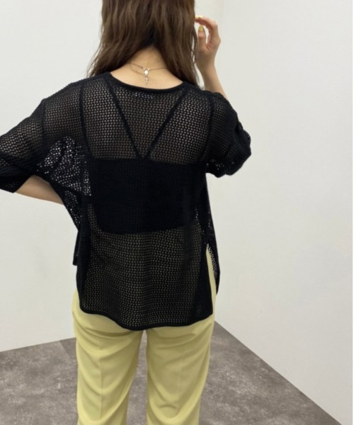 apres jour mignon(アプレジュールミニョン)の「メッシュ編みニット 【ZOZOTOWN限定アイテム】(ニット/セーター・レディース・アイボリー/ブラック/オレンジ・X-LARGE/フリー)」の14枚目の写真