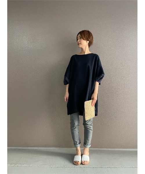 BEARDSLEY（ビアズリー）の「袖プックリチュニック（Tシャツ/カットソー・レディース・ライトグレー/ブルー・FREE）」の5枚目の写真