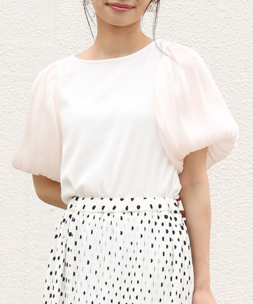 one after another NICE CLAUP（ワンアフターアナザーナイスクラップ）の「袖コンシャス半袖テレコトップス（Tシャツ/カットソー・レディース・アイボリー/ブラック/グレー・FREE）」の2枚目の写真