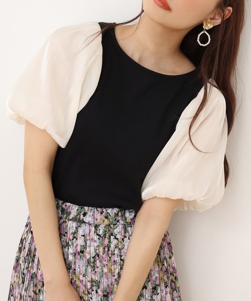 one after another NICE CLAUP（ワンアフターアナザーナイスクラップ）の「袖コンシャス半袖テレコトップス（Tシャツ/カットソー・レディース・アイボリー/ブラック/グレー・FREE）」の3枚目の写真