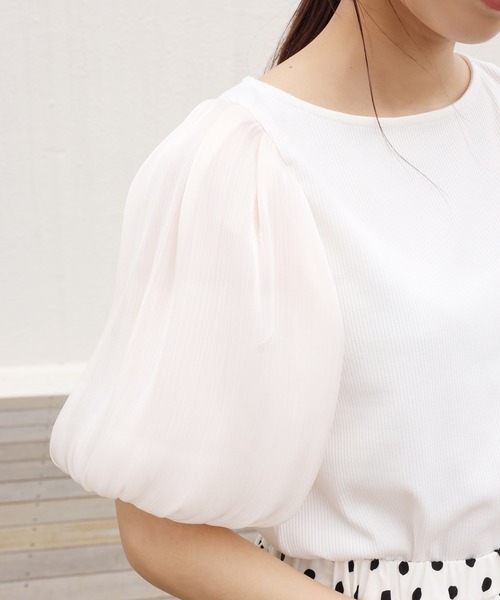 one after another NICE CLAUP（ワンアフターアナザーナイスクラップ）の「袖コンシャス半袖テレコトップス（Tシャツ/カットソー・レディース・アイボリー/ブラック/グレー・FREE）」の18枚目の写真