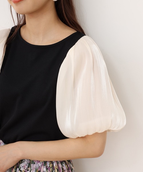 one after another NICE CLAUP（ワンアフターアナザーナイスクラップ）の「袖コンシャス半袖テレコトップス（Tシャツ/カットソー・レディース・アイボリー/ブラック/グレー・FREE）」の11枚目の写真