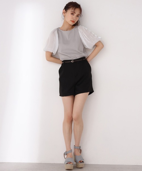 one after another NICE CLAUP（ワンアフターアナザーナイスクラップ）の「袖コンシャス半袖テレコトップス（Tシャツ/カットソー・レディース・アイボリー/ブラック/グレー・FREE）」の4枚目の写真