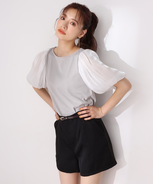 one after another NICE CLAUP（ワンアフターアナザーナイスクラップ）の「袖コンシャス半袖テレコトップス（Tシャツ/カットソー・レディース・アイボリー/ブラック/グレー・FREE）」の22枚目の写真