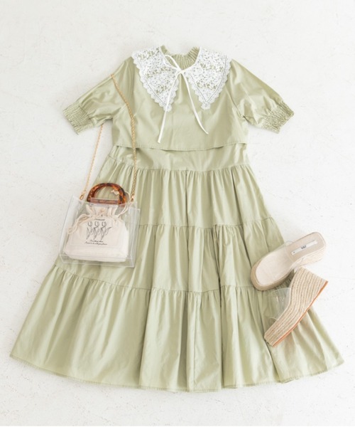 Mysa&Liina(ミーサリーナ)の「半袖ティアードワンピース(ワンピース・レディース・ベージュ/ネイビー/オフホワイト/イエロー/グリーン/ボルドー・M)」の9枚目の写真