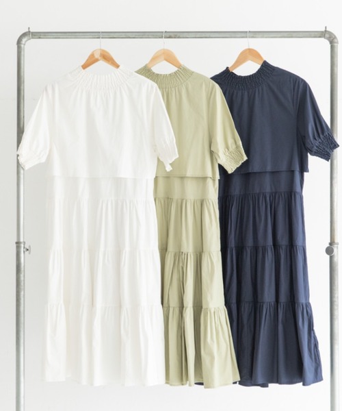 Mysa&Liina(ミーサリーナ)の「半袖ティアードワンピース(ワンピース・レディース・ベージュ/ネイビー/オフホワイト/イエロー/グリーン/ボルドー・M)」の11枚目の写真