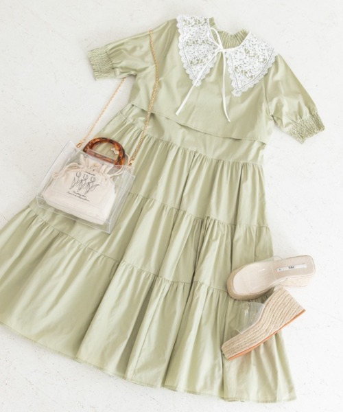 Mysa&Liina(ミーサリーナ)の「半袖ティアードワンピース(ワンピース・レディース・ベージュ/ネイビー/オフホワイト/イエロー/グリーン/ボルドー・M)」の10枚目の写真