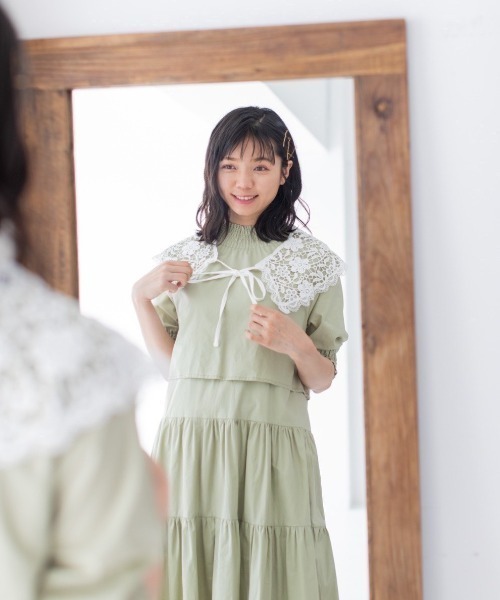 Mysa&Liina(ミーサリーナ)の「半袖ティアードワンピース(ワンピース・レディース・ベージュ/ネイビー/オフホワイト/イエロー/グリーン/ボルドー・M)」の18枚目の写真