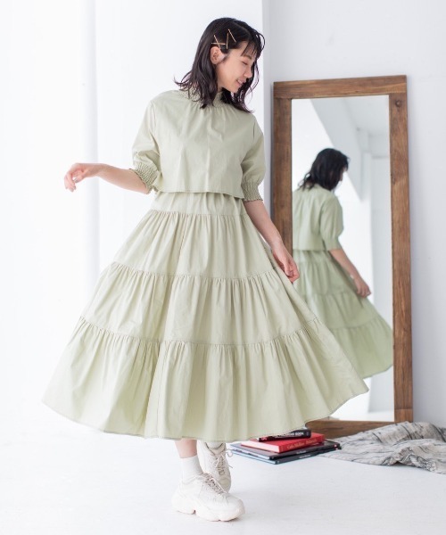 Mysa&Liina(ミーサリーナ)の「半袖ティアードワンピース(ワンピース・レディース・ベージュ/ネイビー/オフホワイト/イエロー/グリーン/ボルドー・M)」の19枚目の写真