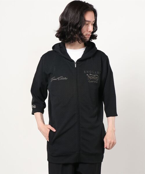 Norton（ノートン）の「6分袖 ジップアップパーカー（パーカー・メンズ・ホワイト/ブラック・M/XL/XXL/L）」の4枚目の写真