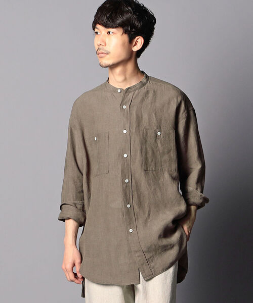 NOLLEY'S goodman（ノーリーズグッドマン）の「ヘンプ ビッグシルエット バンドカラーシャツ UNISEX（シャツ/ブラウス・メンズ・ブラウン/ホワイト/ライトブルー/オリーブ・LARGE/SMALL/MEDIUM）」の3枚目の写真